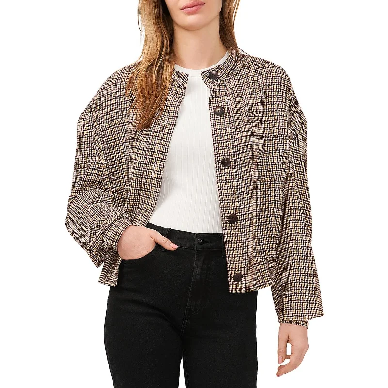 Cute Style Womens Houndstooth Pleated Bomber Jacket