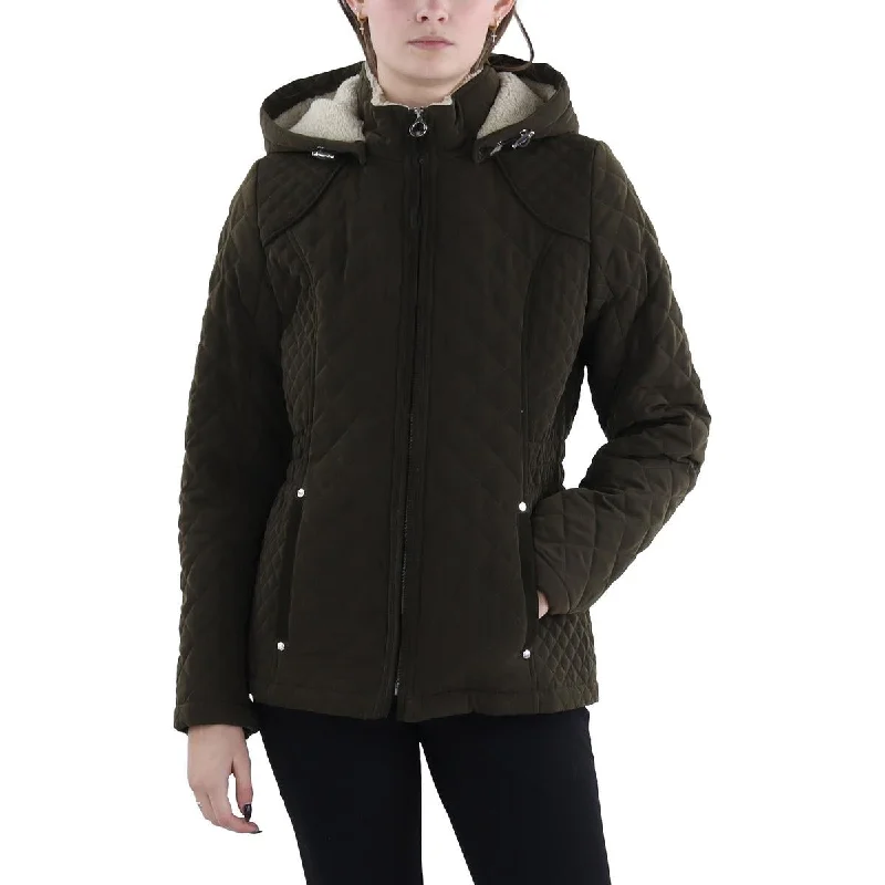 Ultra-lightweight Laundry by Design Womens Faux Fur Hooded Quilted Coat