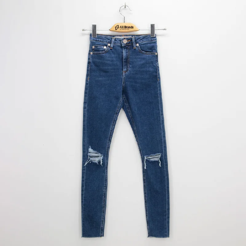 Daily Comfort Women's High Rise Slim Ripped Denim Pant,Blue