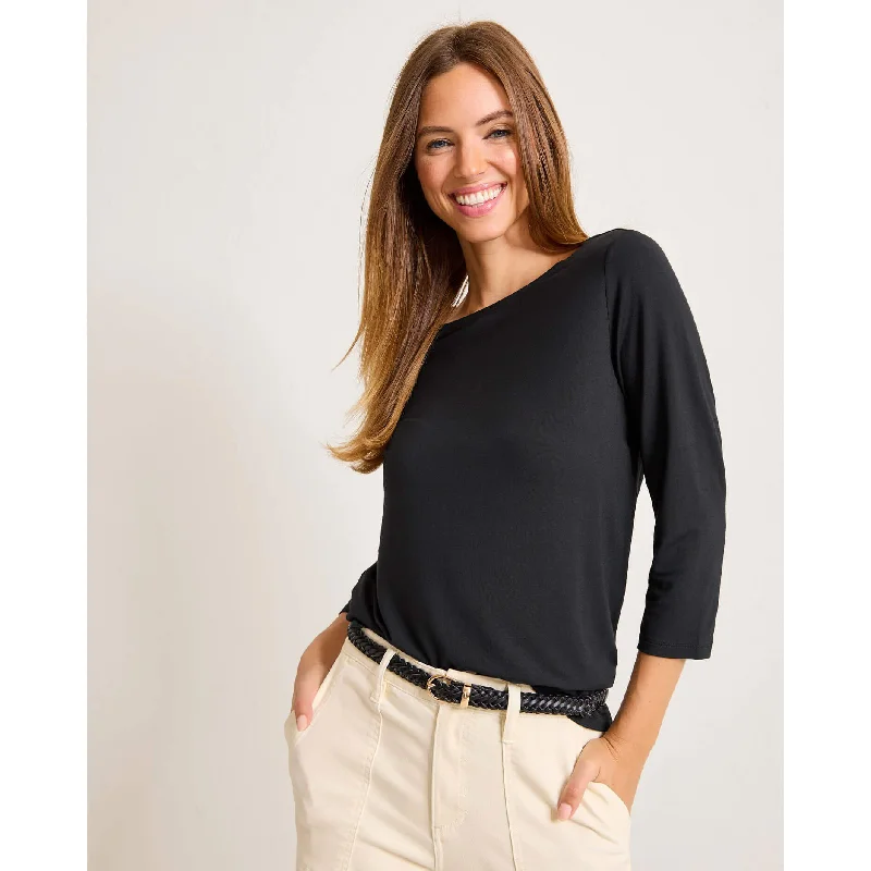 Simple Looks Tommy Bahama Women's Kona Isles 3/4 Sleeve Boat Neck Top - Black