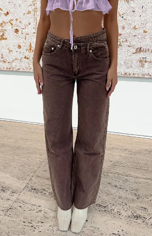 Classic Design Kansis Brown Uneven Waist Jeans