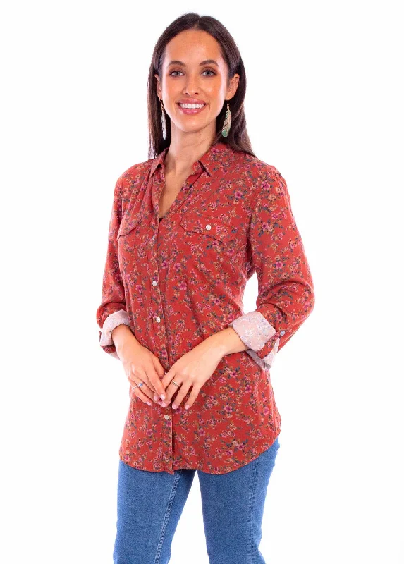 Comfy Dress Scully Womens Ditsy Floral Rust 100% Rayon L/S Shirt