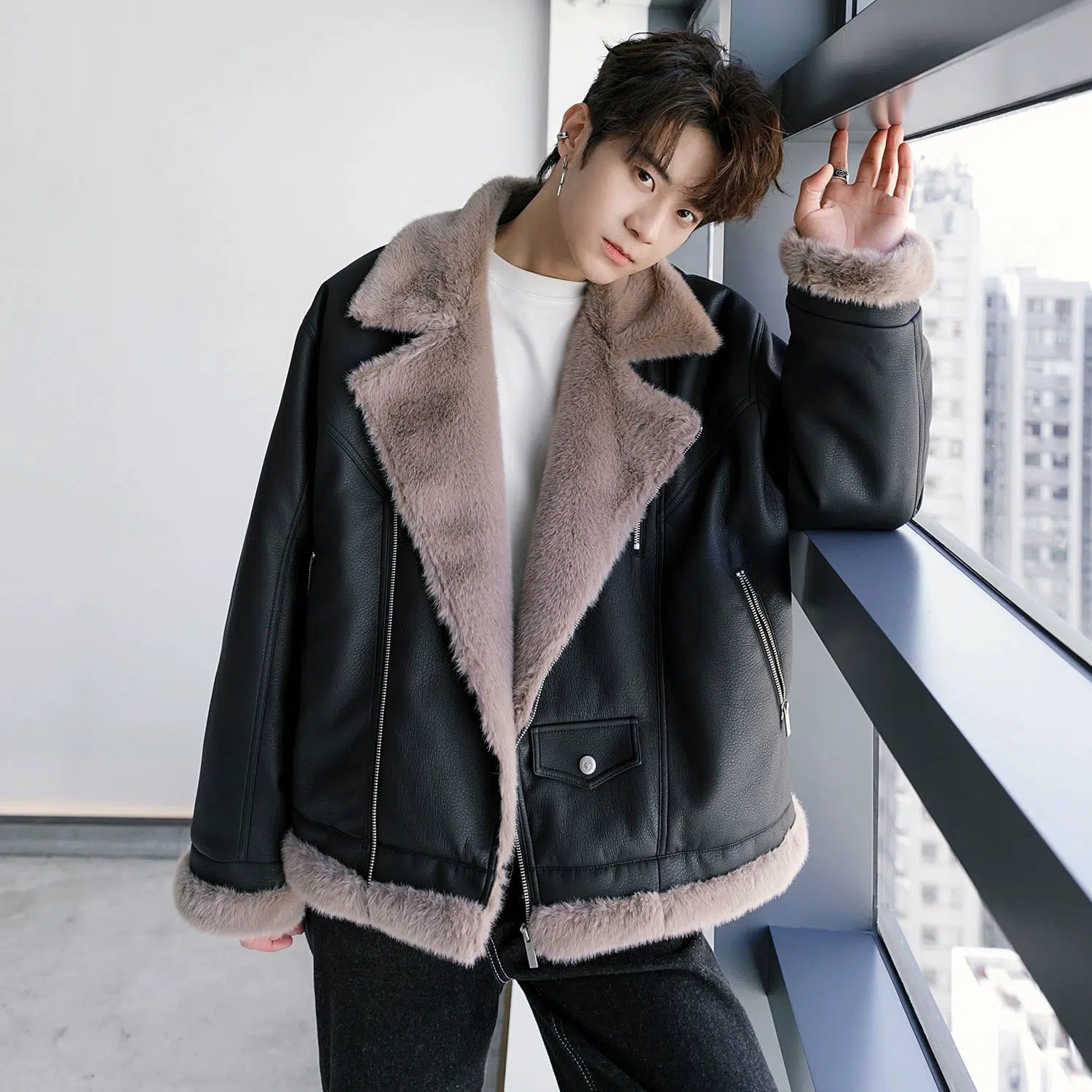 Stunning Fashion Faux Fur Leather Jacket