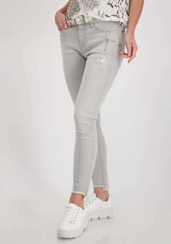 Fashion Expert Monari Slim Leg Rhinestone Jeans, Light Grey