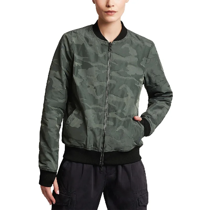 Luxury Temperament Blanc Noir Womens Camouflage Reversible Bomber Jacket