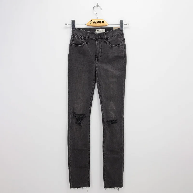 Modern Comfort Women's Plain Solid Ripped Jeans,Dark Grey