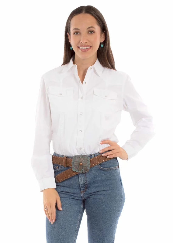 Soft Trends Scully Womens Plain Western White 100% Cotton L/S Shirt