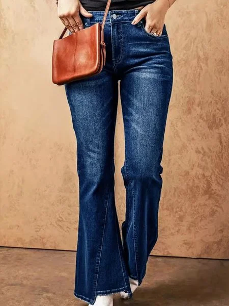 Free And Comfortable Patchwork Worn Micro-Flared Jeans HEL4WR7BC5