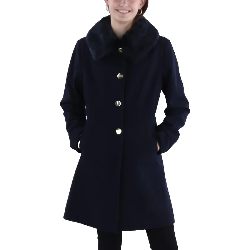 High-quality Fabrics Laundry by Shelli Segal Womens Faux Fur Trim Long Wool Coat