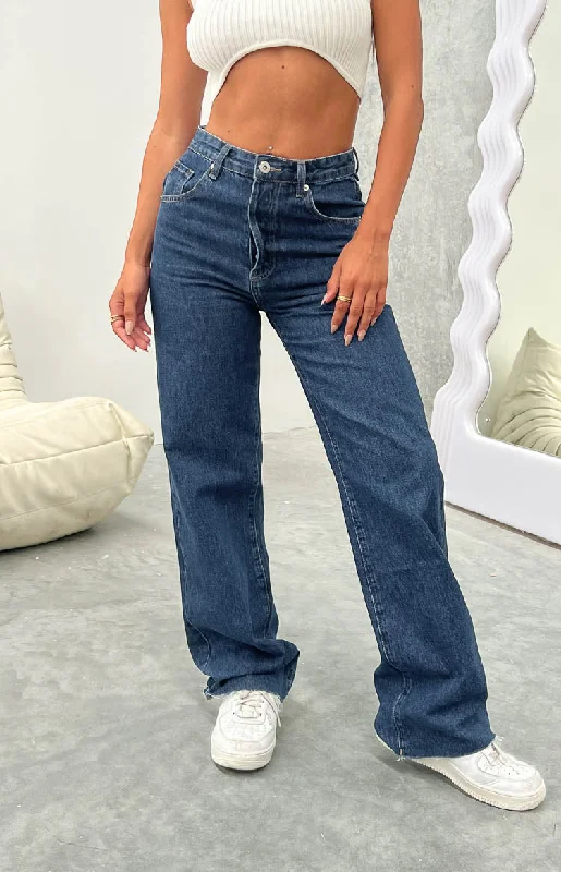 Sports Style Essie Dark Blue Straight Leg Jeans