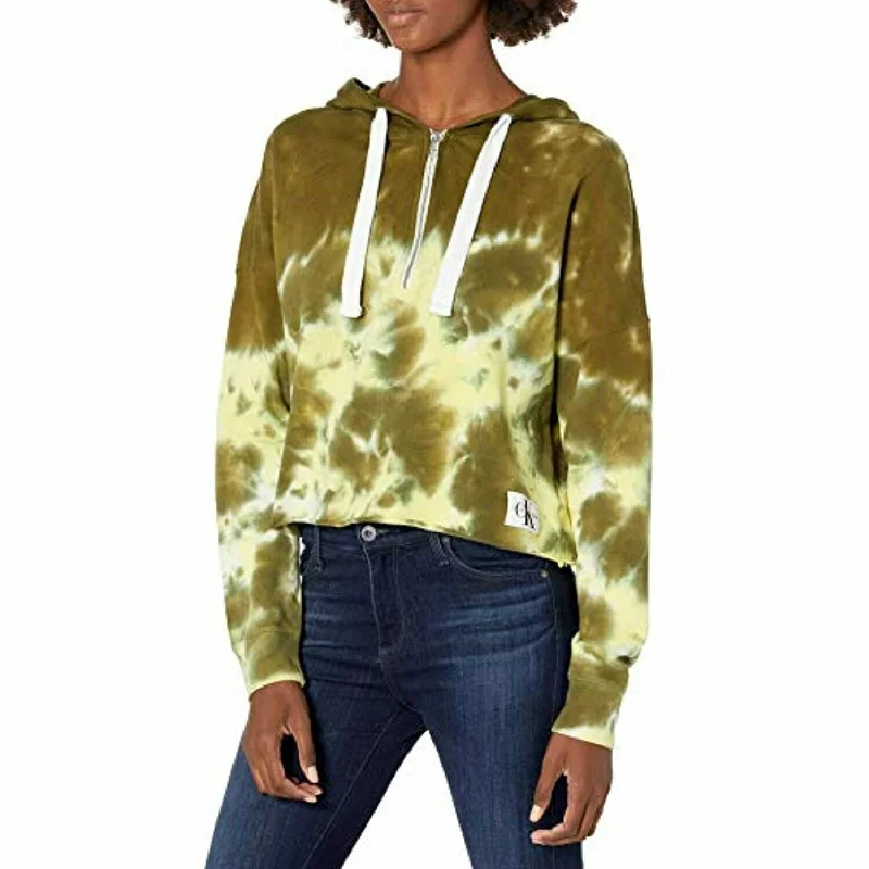 Calvin Klein Women's Tie Dye Cropped Hooded Sweatshirt Green Size XL - X-Large