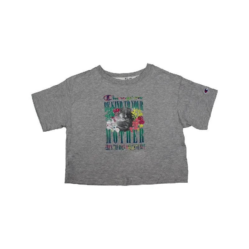 Exquisite Craftsmanship Champion Women's Graphic Cropped Short Sleeve T-Shirt Gray Size X-Small - XS Exquisite Craftsmanship Champion Women's Graphic Cropped Short Sleeve T-Shirt Gray Size X-Small - XS