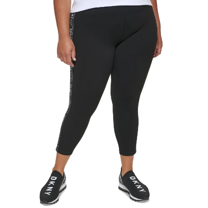 Noble Temperament DKNY Women's High Waisted 7/8 Logo Taping Leggings Black Size 1X
