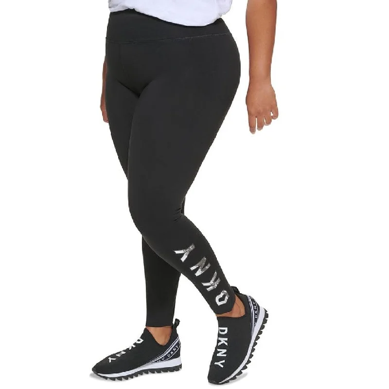 Outdoor Trend DKNY Women's High Waisted Full Length Logo Leggings Black Size 2X