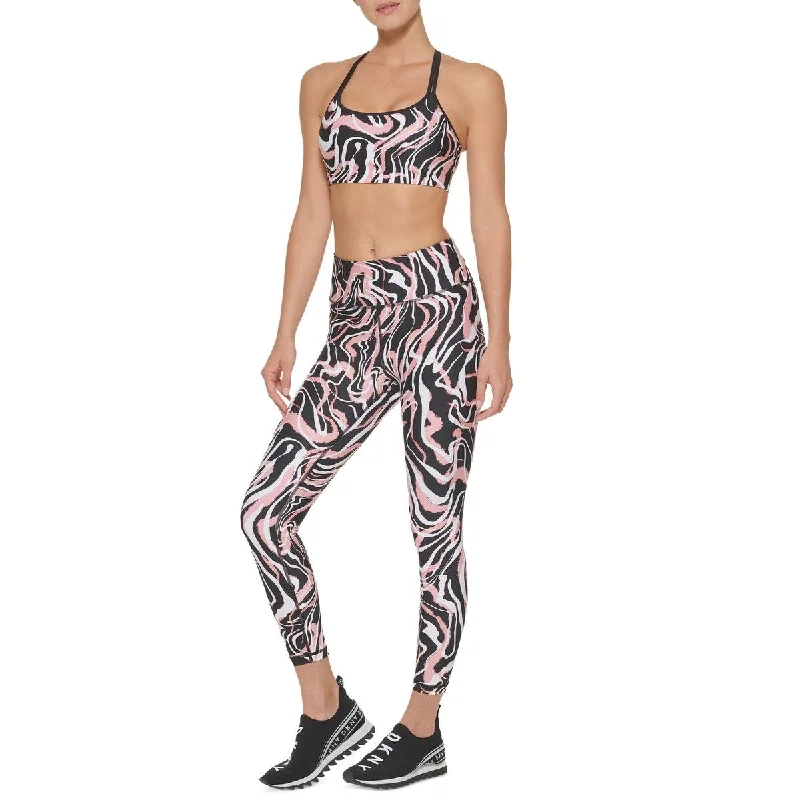 Fashionable And Versatile DKNY Women's Marble Print Sports Bra Black