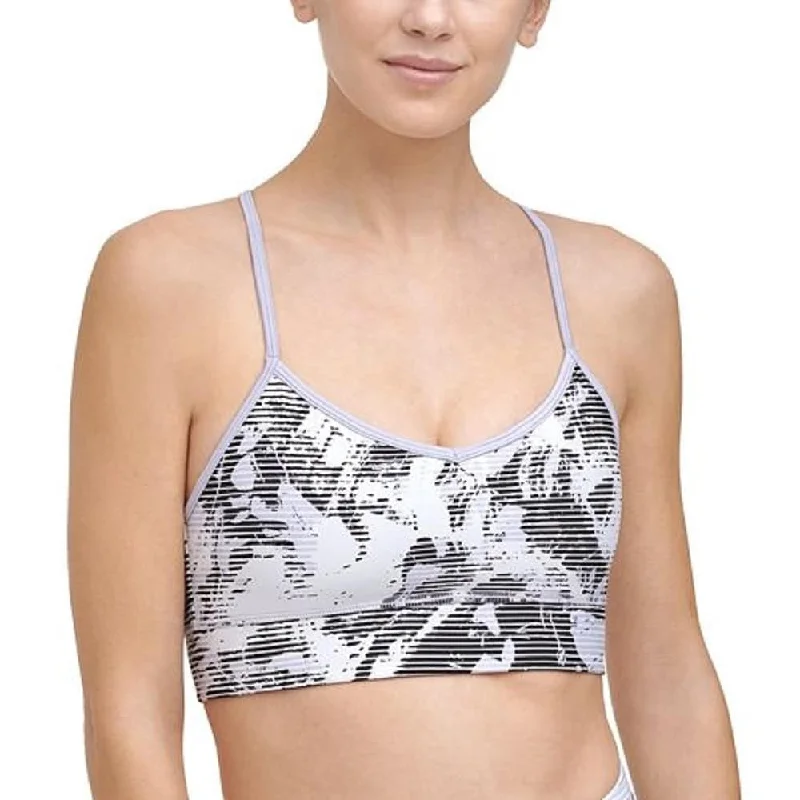 Stretch Design Dkny Women's Shades Print Strappy Back Sports Bra Blue Size Large