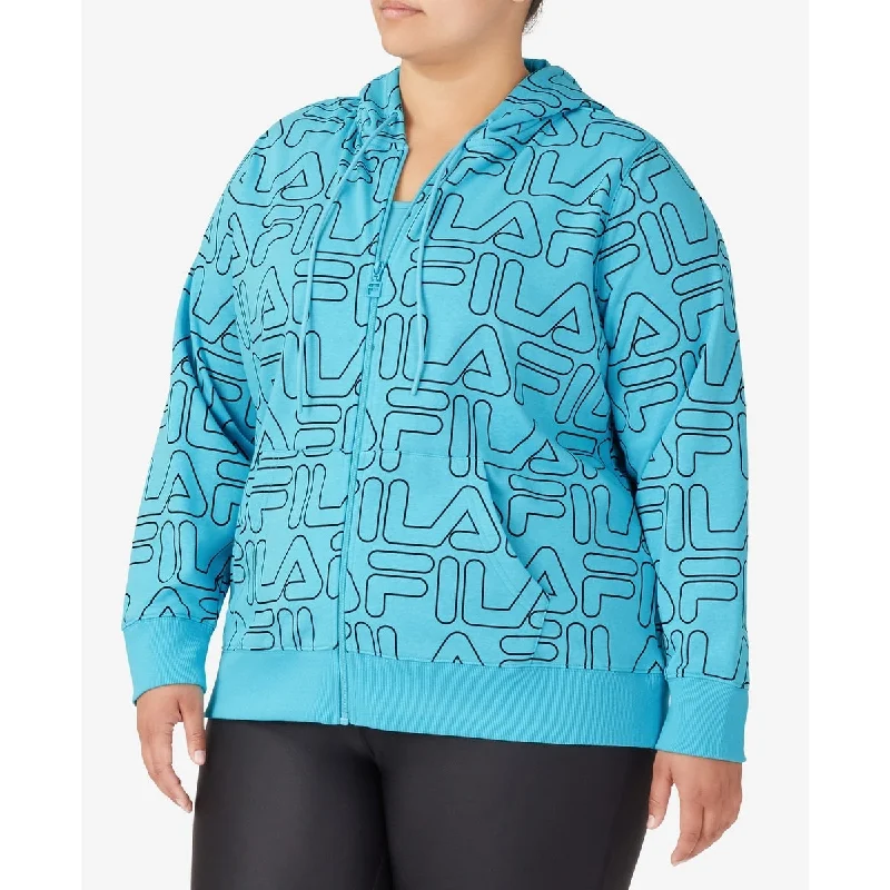 American Style Fila Women's Printed Zip Front Hooded Jacket Blue Size 1X