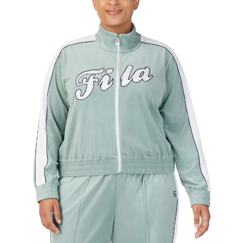 Simple Style Fila Women's Valery Logo Zip Front Velour Jacket Blue Size 3X