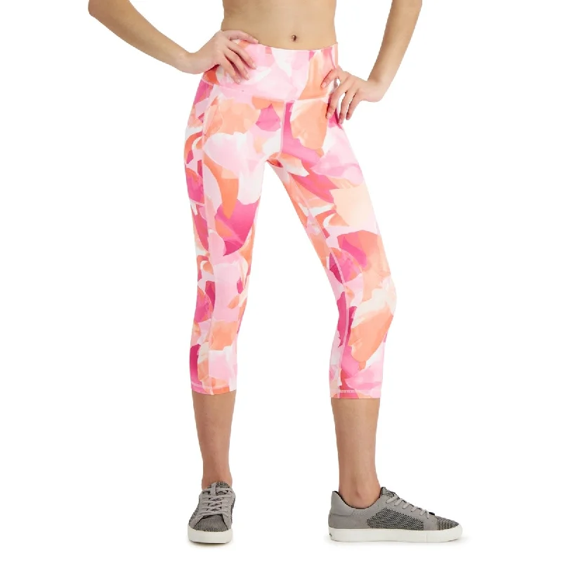 High-end Wear ID Ideology Women's Compression Petal Print Side Pocket Cropped Leggings Pink Size Large