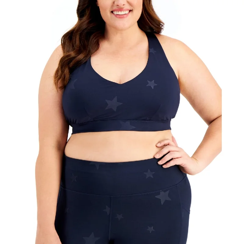 Breezy Style Id Ideology Women's Star Low Impact Sports Bra Blue Size 1X