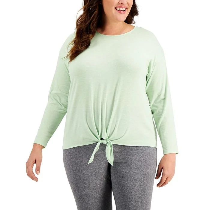 Fresh And Natural ID Ideology Women's Tie Hem T-Shirt Green Size 3X