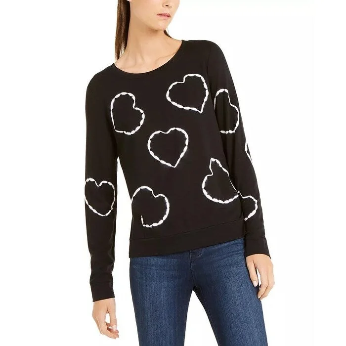 INC International Concepts Women's Printed Tie-Dyed Hearts Sweatshirt Black Size Medium