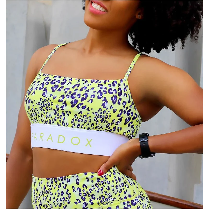 Lime Leopard Print Square Neck Sports Bra