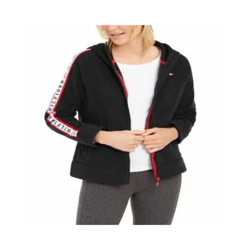 Casual Style Tommy Hilfiger Women's Cotton Blend Striped Logo Sport Hoodie Black Size Medium Casual Style Tommy Hilfiger Women's Cotton Blend Striped Logo Sport Hoodie Black Size Medium