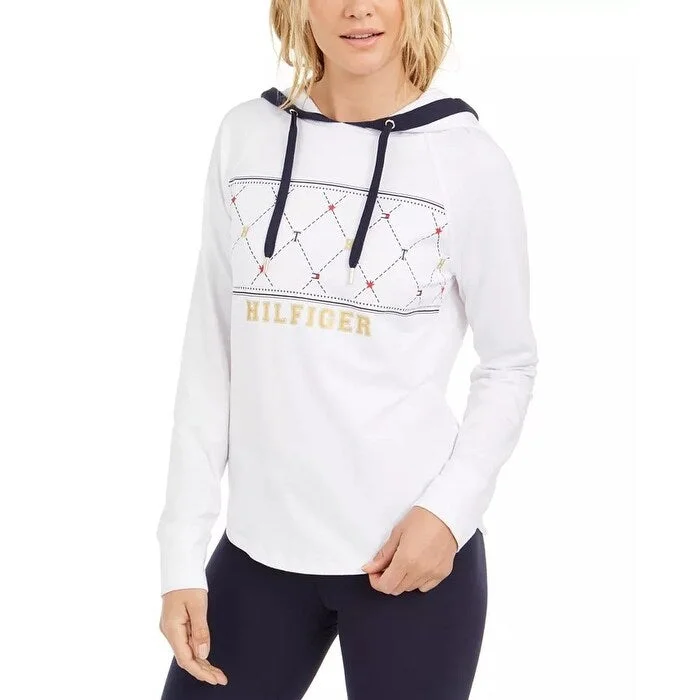 Tommy Hilfiger Women's Sport Argyle Panel Hoodie White Size Small