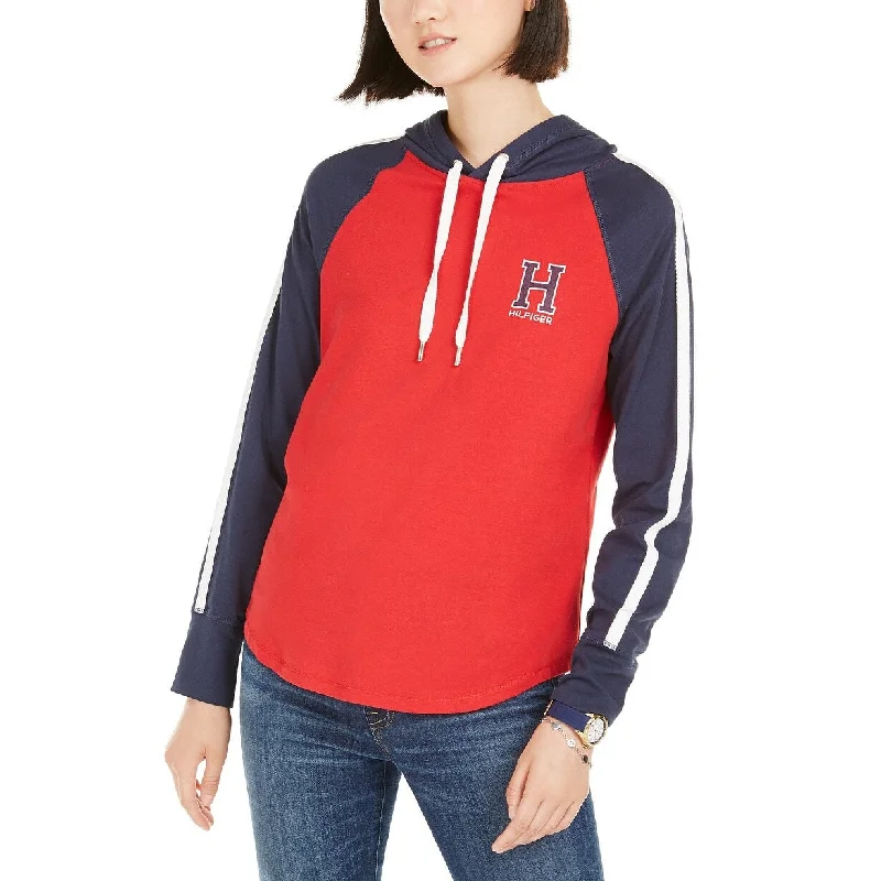 Tommy Hilfiger Women's Sport Colorblocked Logo Hoodie Dark Red Size Medium