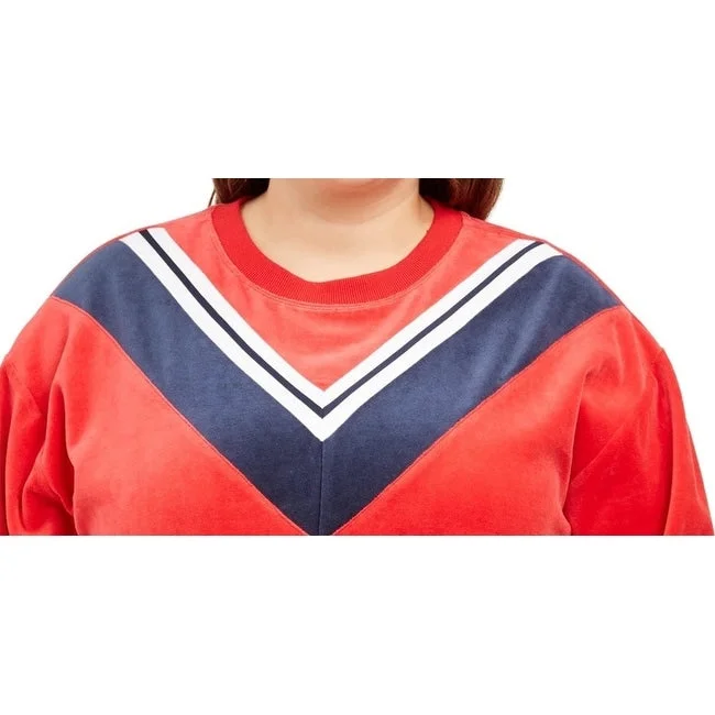 Everyday Chic Tommy Hilfiger Women's Sport Plus Velour Varsity Chevron Sweatshirt Red Size 2X