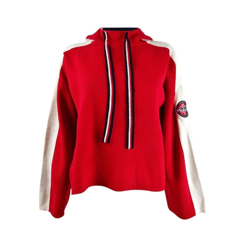 Tommy Hilfiger Women's Wide-Sleeve Cropped Hoodie Red Size Extra Small - X-Small