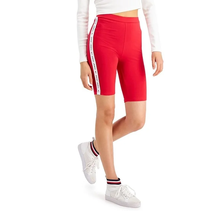 Casual And Comfortable Tommy Jeans Women's Logo Tape Bike Shorts Red Size XX-Small - XXS Casual And Comfortable Tommy Jeans Women's Logo Tape Bike Shorts Red Size XX-Small - XXS