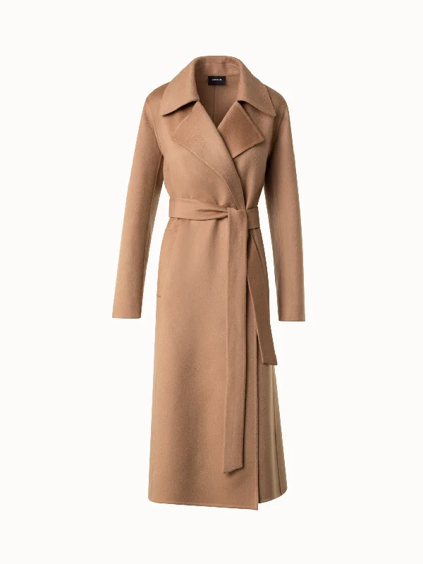 Classic Color 100% Cashmere Wrap Coat in Trench Style