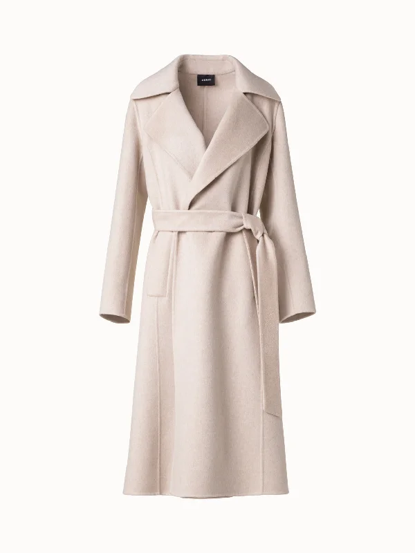 Fashion Design 100% Cashmere Wrap Coat in Trench Style