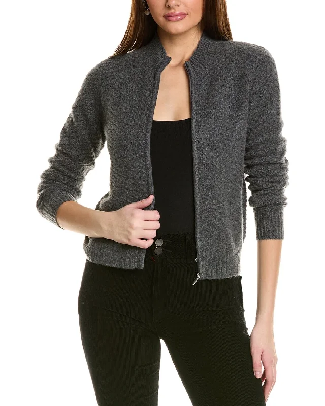 Knowledge And Elegance Amicale Cashmere Textured Zip Cashmere Bomber Jacket