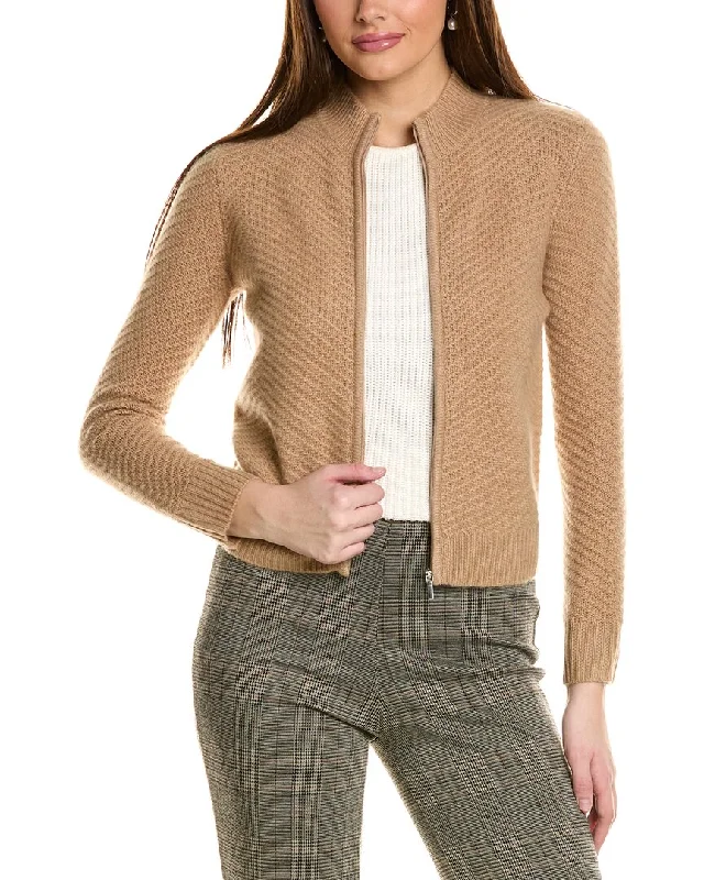 Carefree Style Amicale Cashmere Textured Zip Cashmere Bomber Jacket