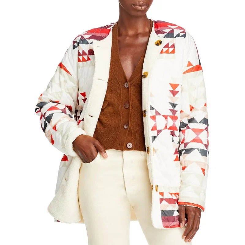Floral Prints Aqua Womens Printed Reversible Faux Fur Coat