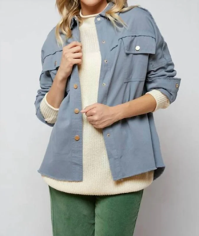 Simple Elegance Back Printed Button Down Jacket In Silver Gray