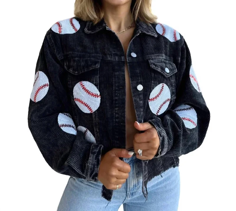 Dynamic Fashion Baseball Corduroy Jacket In Black
