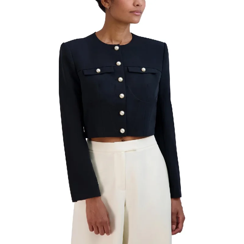 Fashion Innovation BCBGMAXAZRIA Womens Crew Neck Button Cuff Shirt Jacket