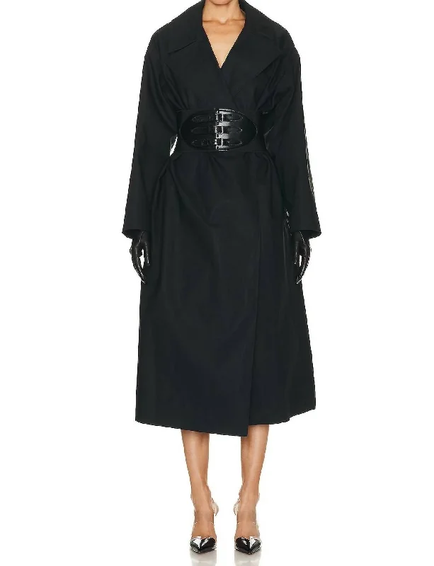 Breathable Design Belted Trench Coat In Noir