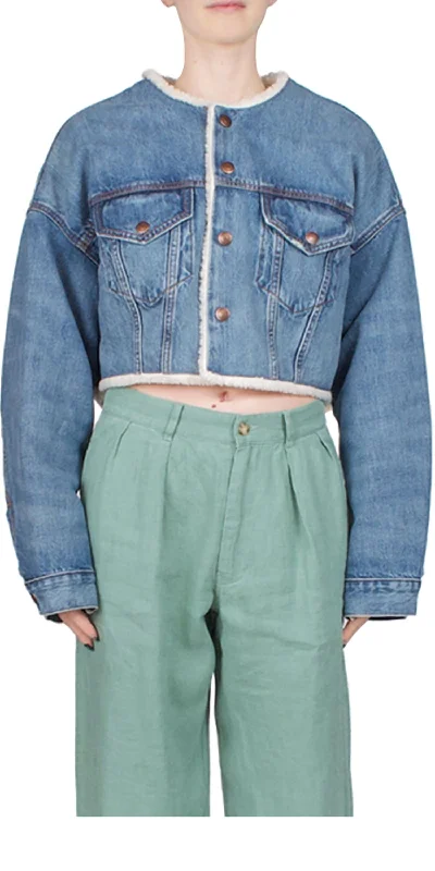 Soft Textures Blake Oversized Cropped Denim Jacket In Blue