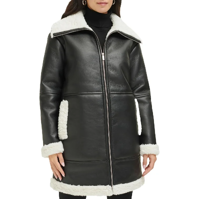Fashion Elements Calvin Klein Womens Faux Leather Faux Fur Motorcycle Jacket