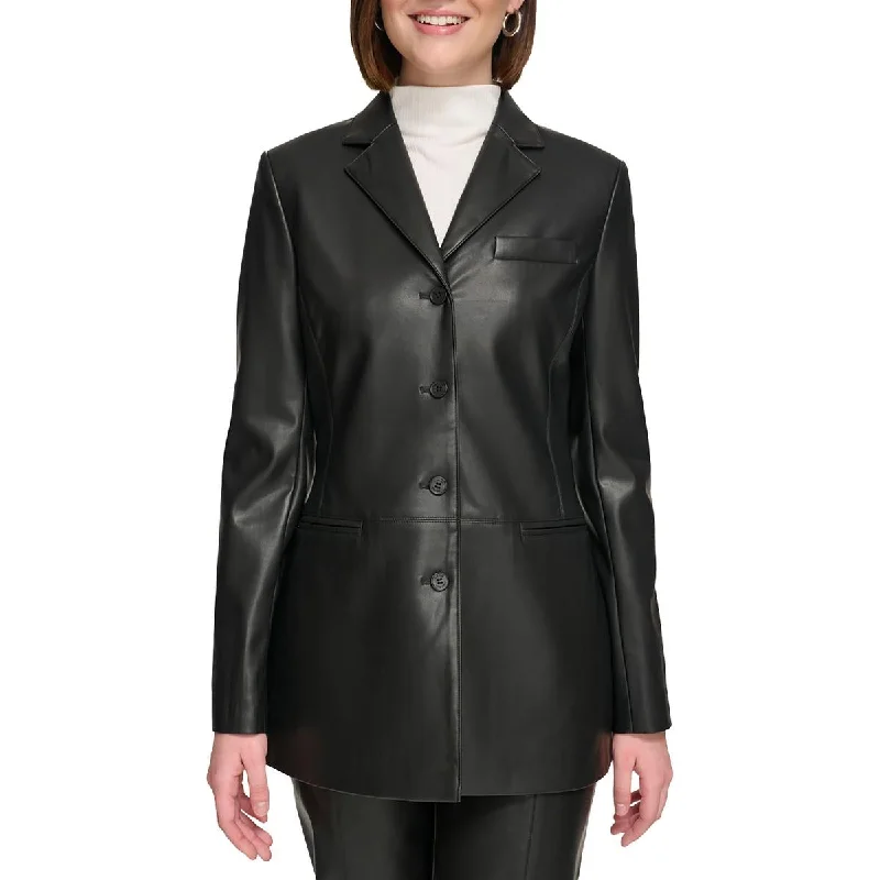 Cozy Street Style Calvin Klein Womens Faux Leather Office Leather Jacket