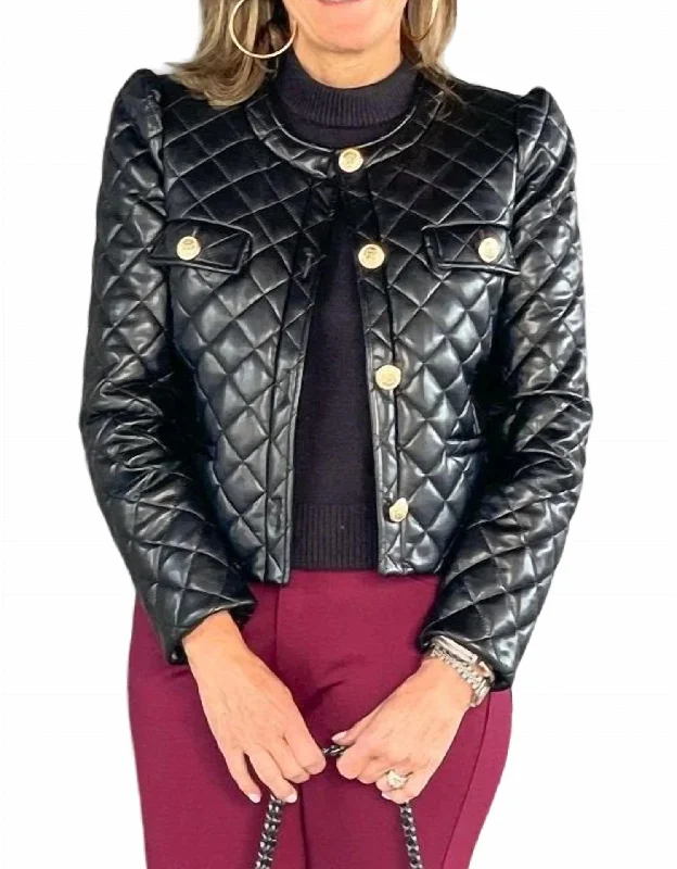 Relaxed Chic Cropped Quilted Coco Jacket In Black