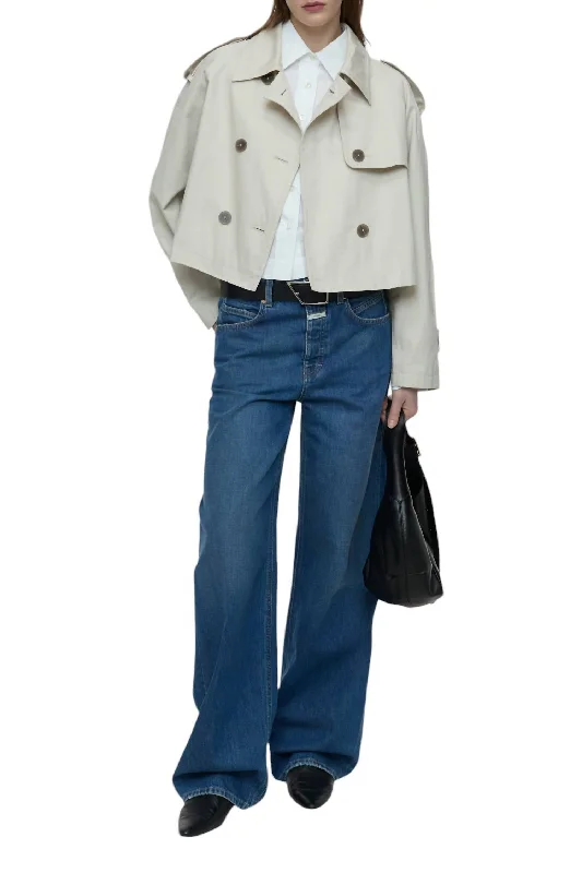 Stretch Design Cropped Trench Jacket In Limestone