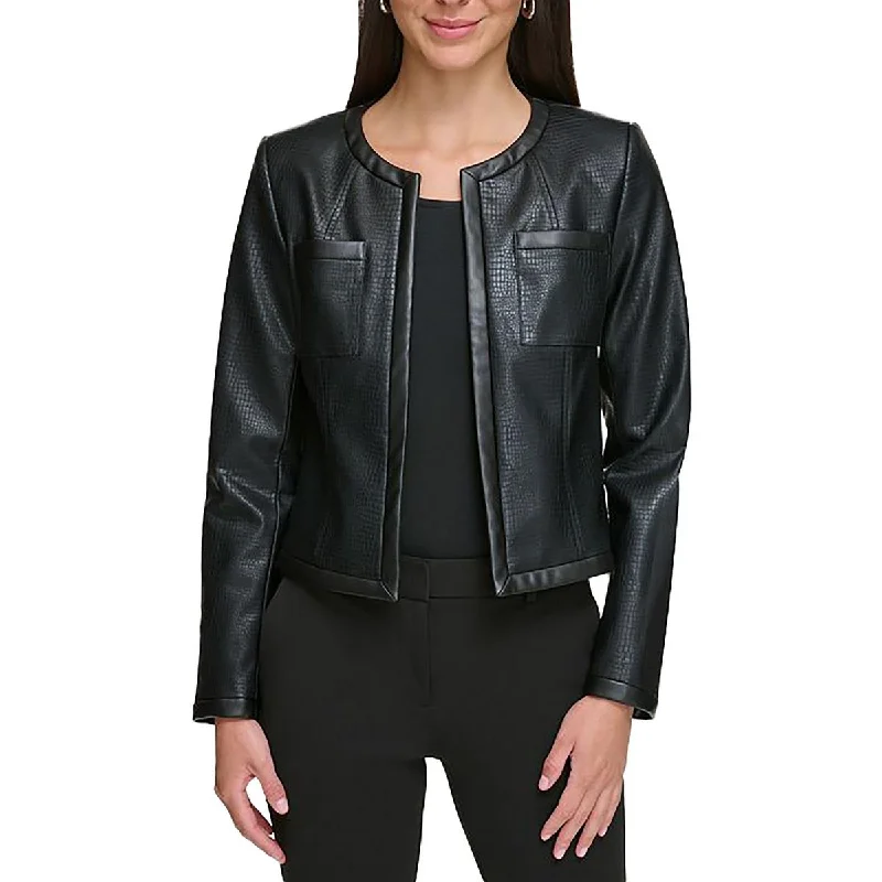 Spiritual Vitality DKNY Womens Faux Leather Embossed Leather Jacket