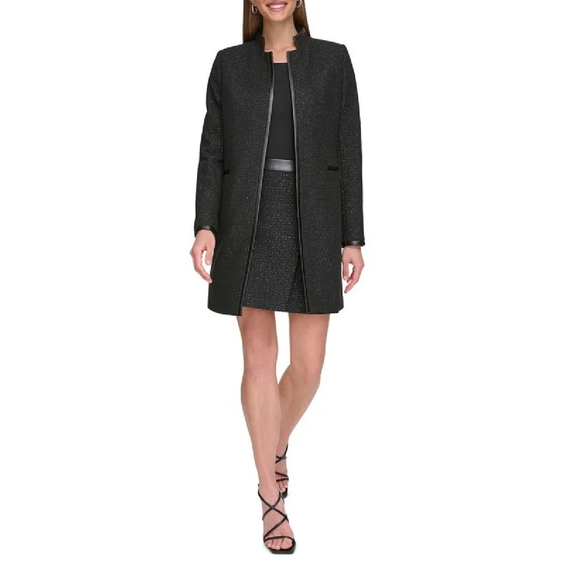 Celebrity Style DKNY Womens Petites Tweed Metallic Open Front