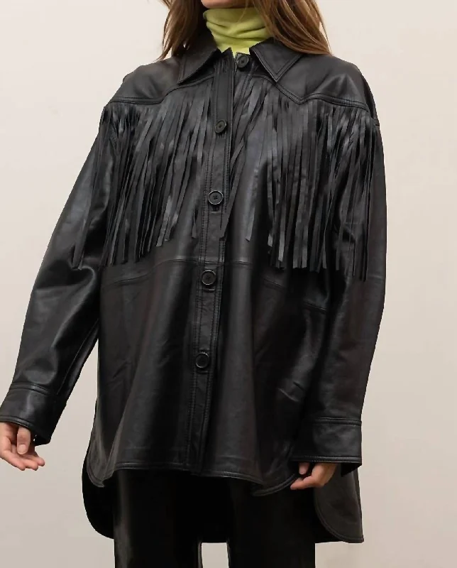 Multifunctional Style Faux Leather Fringe Jacket In Black